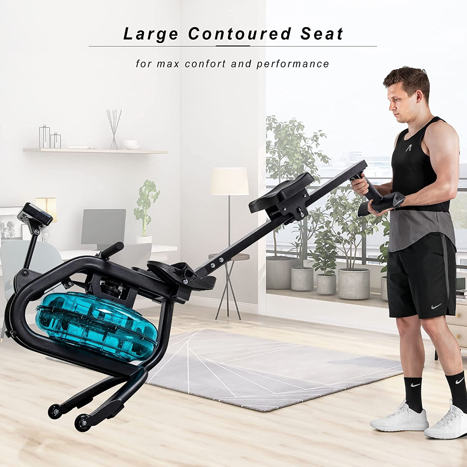 2023 Water Rowing Machine Fitness Indoor Water Resistance 330 lbs Weight Capacity Row Machine Exercise Rower Home Gym Equipment with Digital Monitor for Home Use