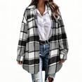 thumbnail image 6 of Perfectbot Women's Long Plaid Flannel Shacket Wool Blend Long Sleeve Casual Fall Jacket, 6 of 7