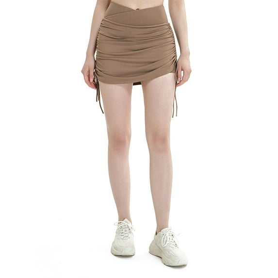 Seyurigaoka Women Juniors Summer Bodycon Pantskirt, Solid Color High Waist Short Skirt with Drawstring Sports Wear