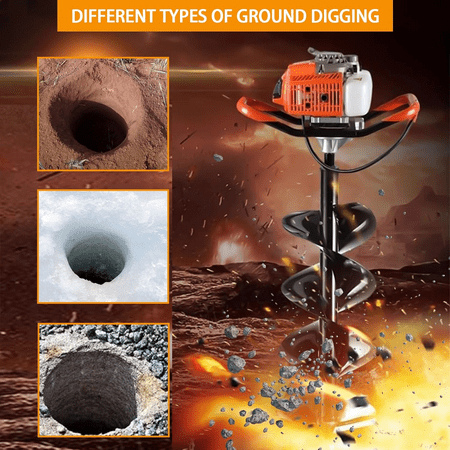 PRIJESSE 72CC Auger Post Hole Digger, Gas Powered 2-Stroke Earth Digger with 3 Auger Drill Bits(3" & 5" & 8") + 2 Extension Rods for Orchard/Farm/Garden Plant.