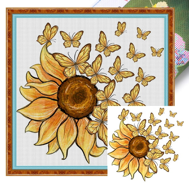 Hilo Algodón Bordado Punto Cruz Girasol Impreso 11CT 40x40cm