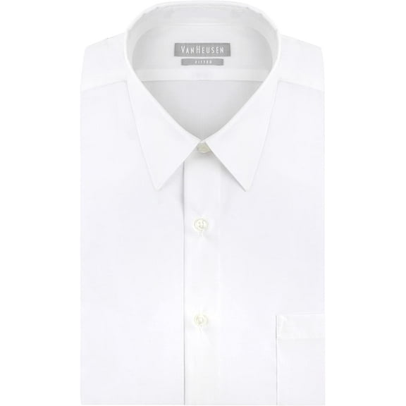 Van Heusen Mens Dress Shirt Fitted Poplin Solid 17 Neck 36-37 Sleeve White