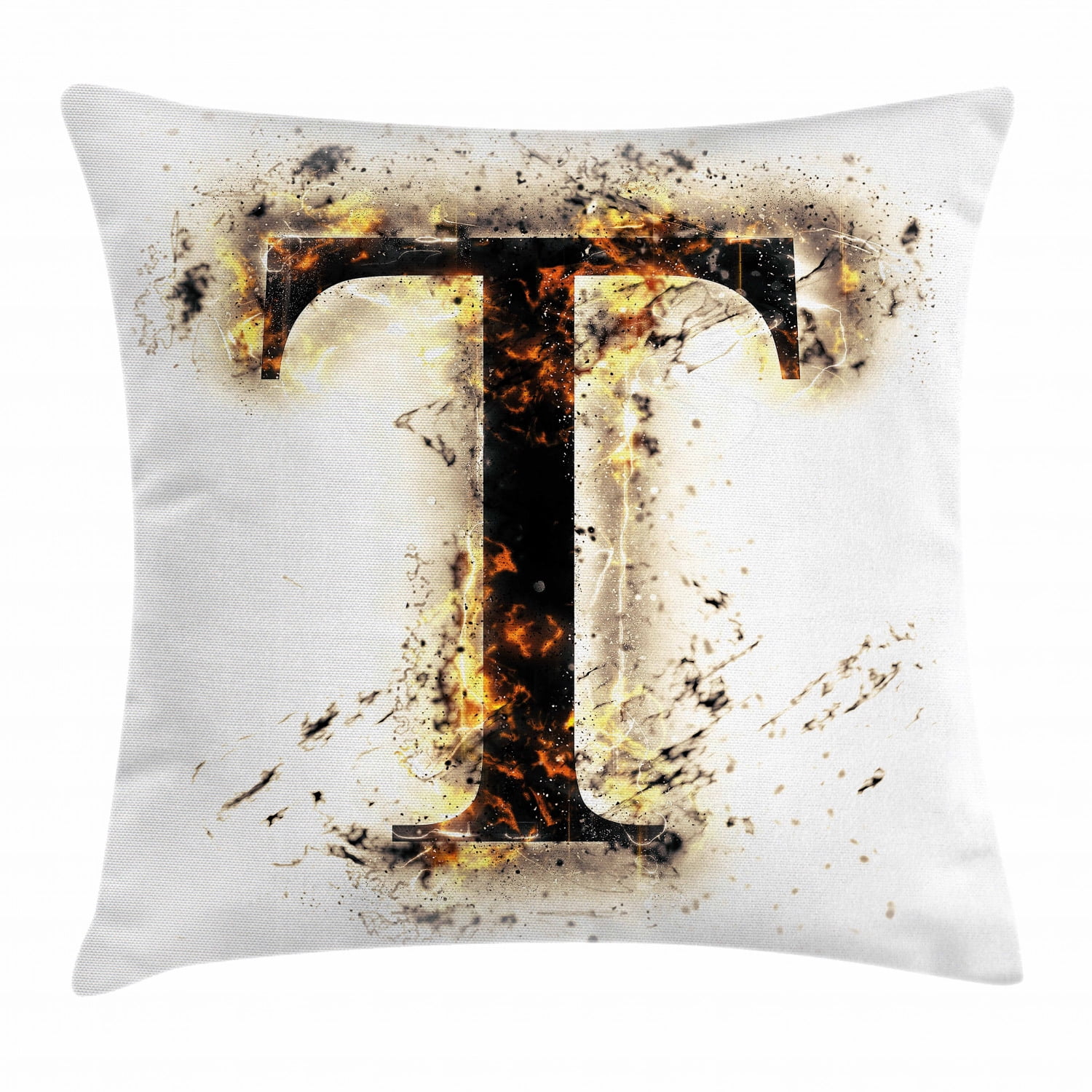 Letter T Throw Pillow Cushion Cover, Scorching Letter T Symbol of