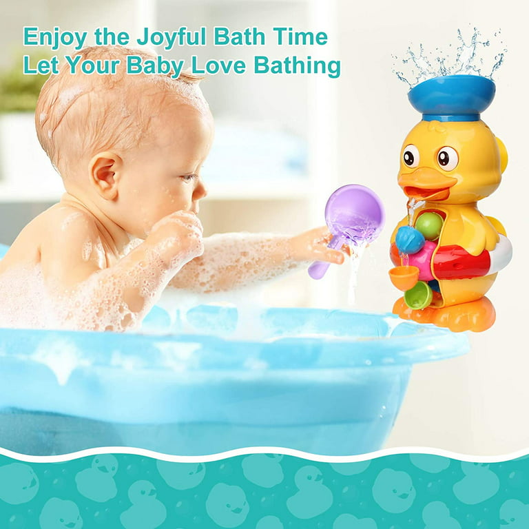 Bath Bathtub Toys for Toddlers 1 2 3 Years Old ,Duck Bathtub Toys with  Rotatable Waterwheel/Eyes,Bathroom Strong Suckers Water Scoop Fun Bath Toys  for Toddlers Boys Girls 