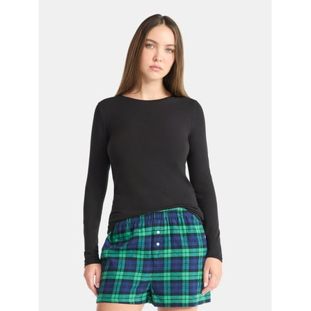 Time and Tru Women’s Cotton Crewneck Tee with Long Sleeves, Sizes XS-XXXL