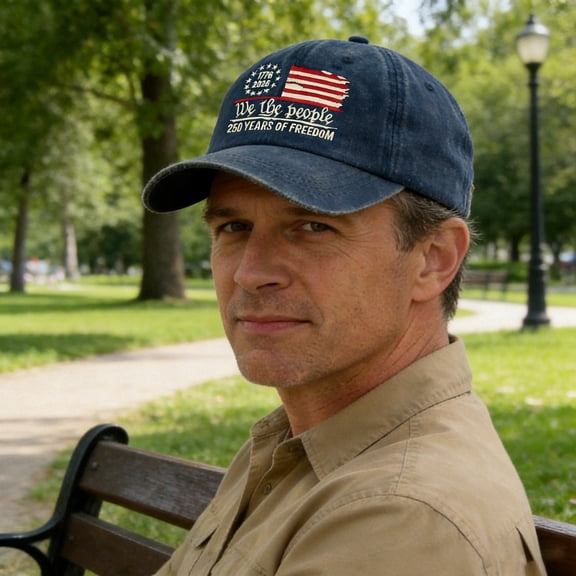 "We The People" 250 Years of Freedom Embroidered Baseball Cap Washed Distressed Adjustable Dad Hat Patriotic USA Flag Hat for Men & Women,Navy