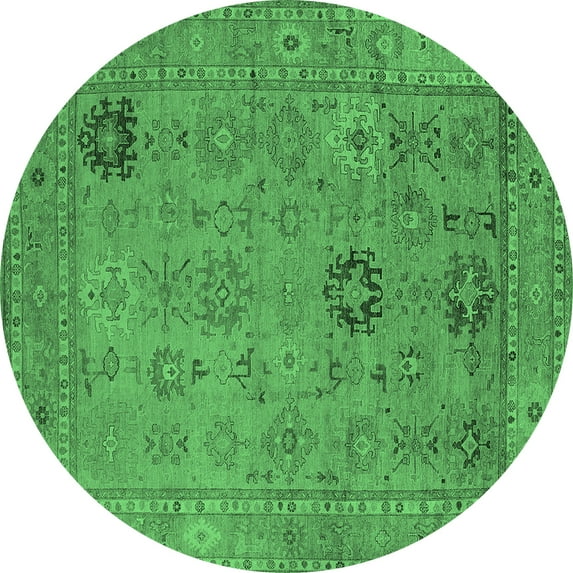 Ahgly Company Indoor Round Oriental Emerald Green Industrial Area Rugs, 7' Round