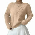 thumbnail image 2 of Women'S 3D Floral Appliques Crewneck Sweaters Long Sleeve Drop Shoulder Pullovers Elegant Knit Tops Champagne Color L, 2 of 8