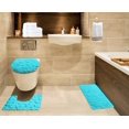 thumbnail image 2 of 3 Piece Bath Rock Pebble Cobblestone Turquoise Color Embossed Memory Foam Plush Anti Slip For Bathroom Rug Mat Lid Cover Set Washable, 2 of 2