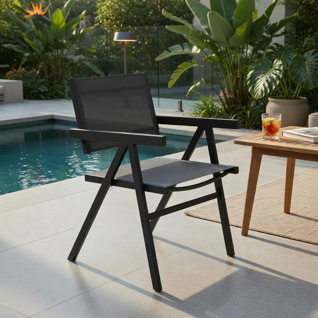Hommoo 4-Pack Outdoor Patio Dining Chairs, Breathable Fabric Seat, Powder-Coated Metal Frame, Fade-Resistant & Ergonomic for Patio, Poolside & Backyard, Gray