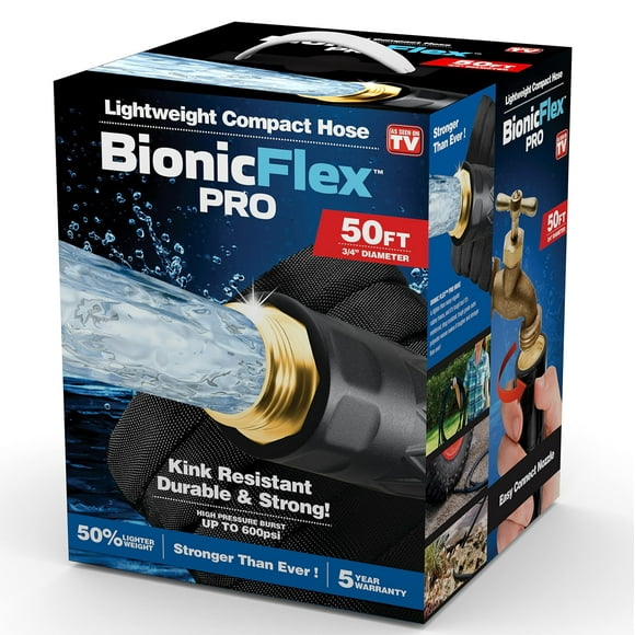 Bionic Flex Tuyau de Jardin PRO 50 Pouces, Robuste et Léger, Résistant aux Intempéries avec Raccords en Laiton et Buse de Pulvérisation et de Tir Réglable, 500 PSI