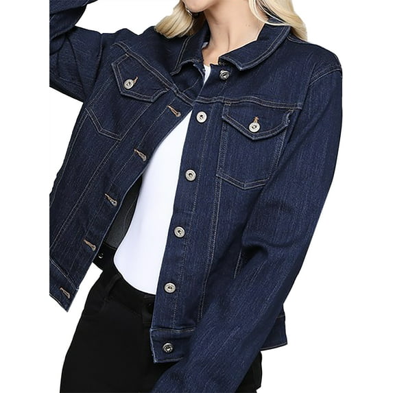 A2Y Women's Oversized Long Sleeve Button Down Denim Jackets Dark Navy S