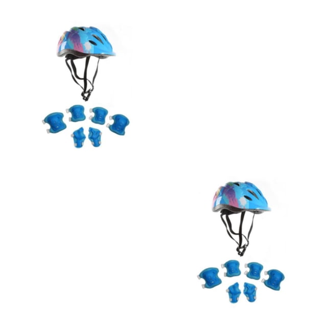 Bearachild 1 Juego de casco de rodillo para niños, ajustable, para niños y niñas, rodillera deportiva, muñequera para patineta, patinaje, flor Flor azul 2piezas