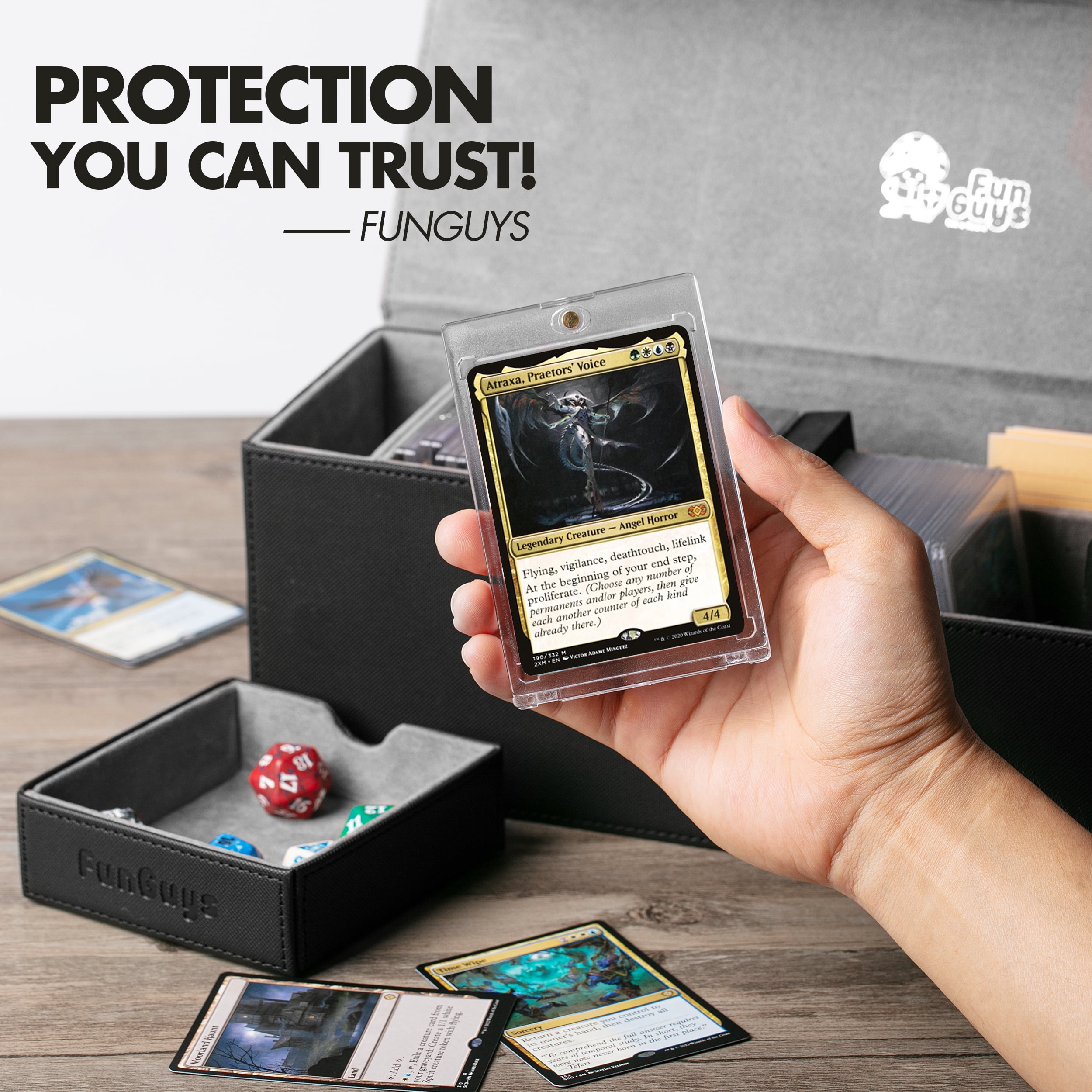 FunGuys Mtg Deck Box for Trading Cards, Card Deck Box Storage Holder for TCG 450+, Dice Tray