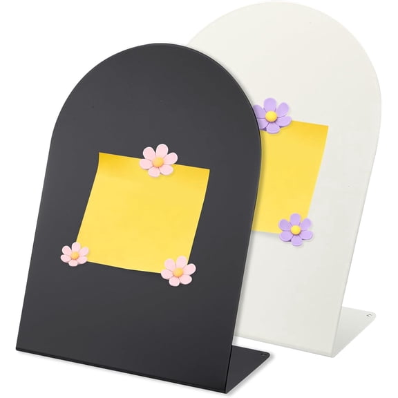 2 Pcs Magnetic Bulletin Board, Memo Magnet Display Stand Board with 6 Flower Magnets for Home Office Kitchen Restaurant Cafe Supplies - Black and White