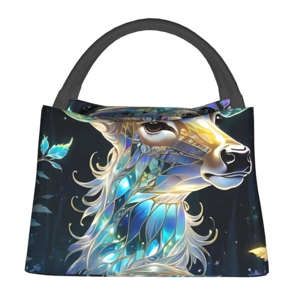 Fotbe Colorful Stained Glass Deer Bolsa Térmica Portátil con Estampado, Bolsa de Entrega de Alimentos Aislada, Bolsa Reutilizable de Gran Capacidad para Comidas y Supermercado