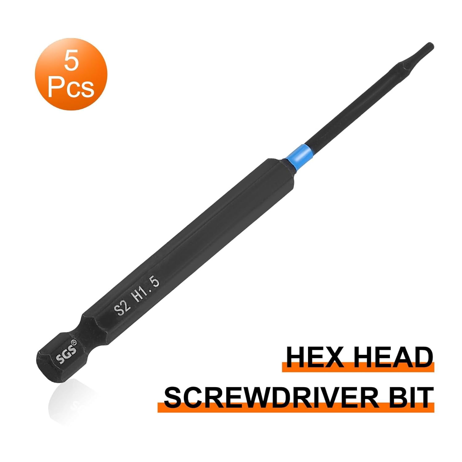 FRKSMD-5pcs Hex Head Wrench Drill Bit 1.5mm(H1.5) 1/4" Hex Shank 4"(100mm) Length S2 Steel Magnetic Hexagon Impact Drivers Metric Screwdriver Bit