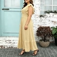 thumbnail image 4 of Summer Flowy Dresses for Women Plus Size V-Neck Ruffle Sleeve Smocked Waist Tiered Maxi Dress Casual Party Wedding Guest Sundress Yellow XL, 4 of 5
