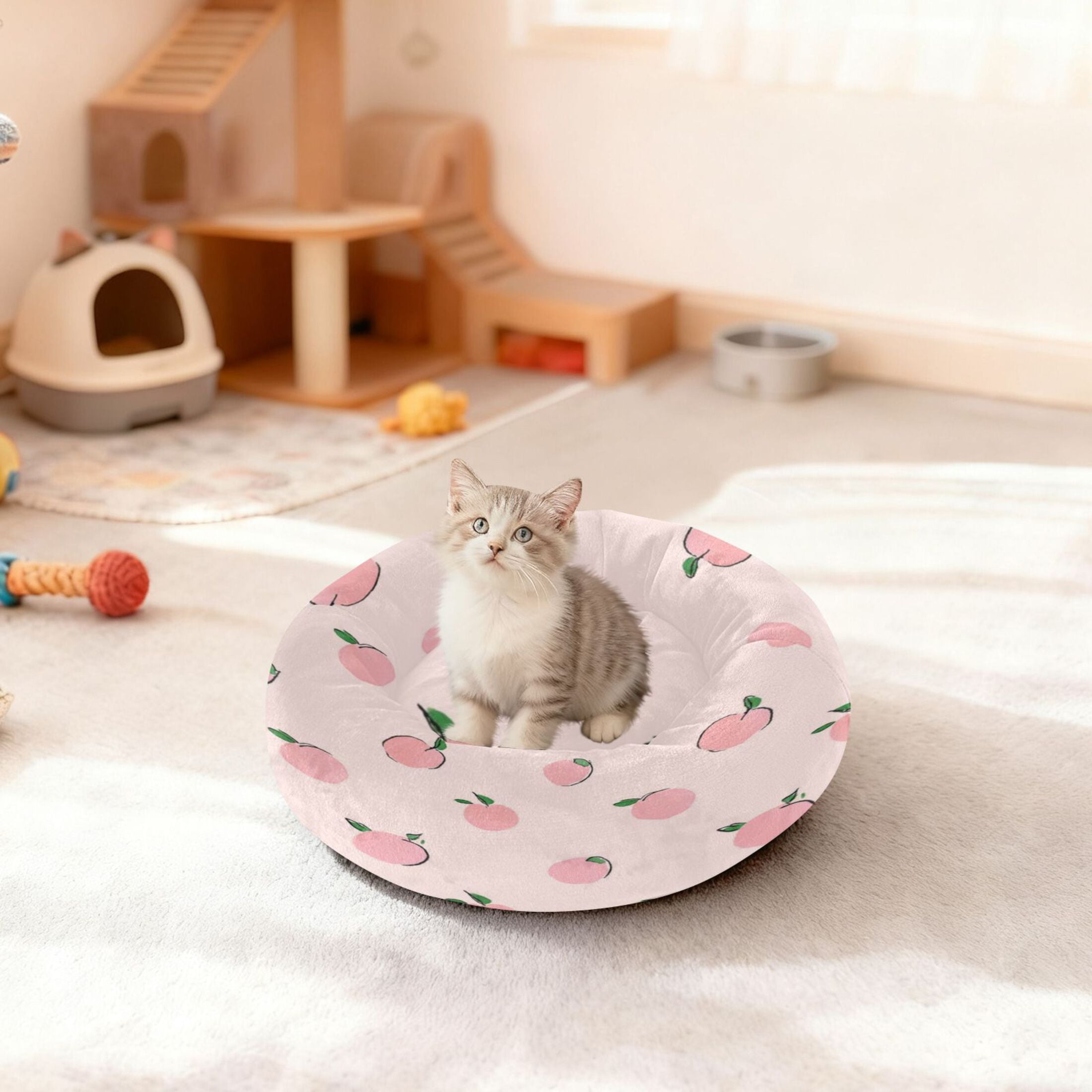 Iauyy Pet Couch Donut Cat Bed for Indoor Cats/Small Dogs Washable & Machine with Non-slip Bottom Calming Cat Furniture, Delicate Peaches (M)