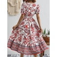 thumbnail image 5 of Women'S 2025 Summer Puff Sleeves Boho Floral Print Casual Flowy Long Maxi Dress Red S, 5 of 7