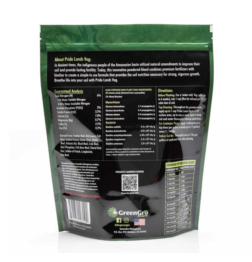 Pride Lands Veg 6-3-3.5 All-Natural & Organic Fertilizer - 5 lb Bag by GreenGro Biologicals