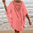 thumbnail image 5 of Swimsuit Coverup for Women Batwing Sleeve Crewneck Tassel Hem Crochet Loose Beach Cover Up Dress Bathing Suit Dress, 5 of 5