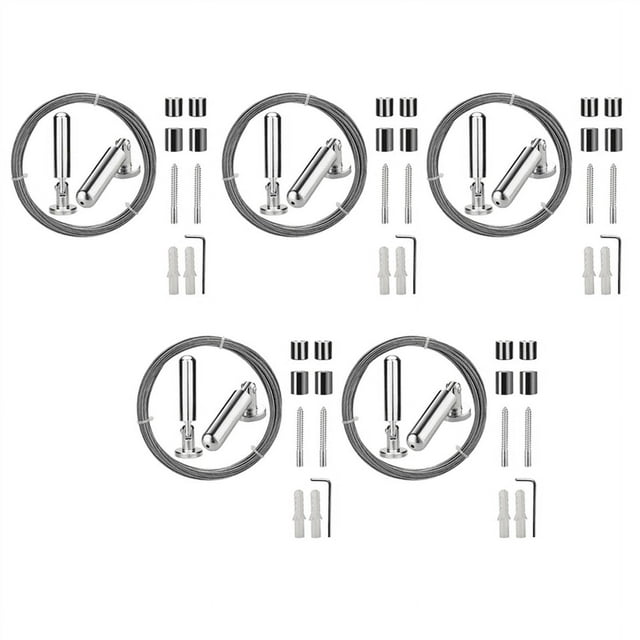 5X Wall Mount Curtain Wire Rod Set for Art Display - Stainless Steel (5 Meter)
