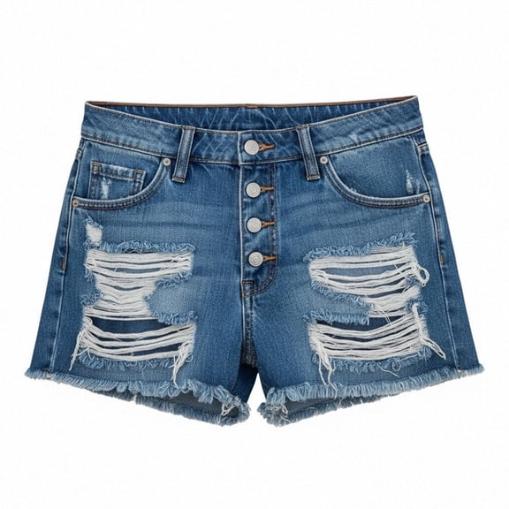 Jean Shorts Womens Summer High Waisted Denim Stretchy Ripped with Pockets Dark Blue S