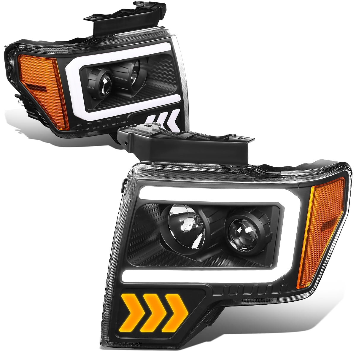 FOR 09-14 FORD F150 LED DRL PROJECTOR HEADLIGHT LAMPS BLACK/AMBER 10 11 12 13