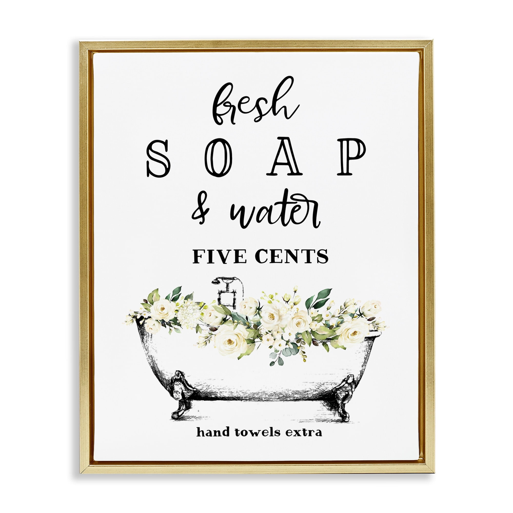 Stupell Industries Fresh Soap And Water Bath Tub Bathroom Design Metallic Gold Framed Floating Canvas Wall Art, 16x20, by Lettered and Lined