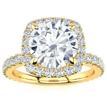 4CT Round Cut Lab Grown Diamond (VVS1/G-H) 14K Yellow Gold Halo Ring Fine Jewelry for Women Gifts