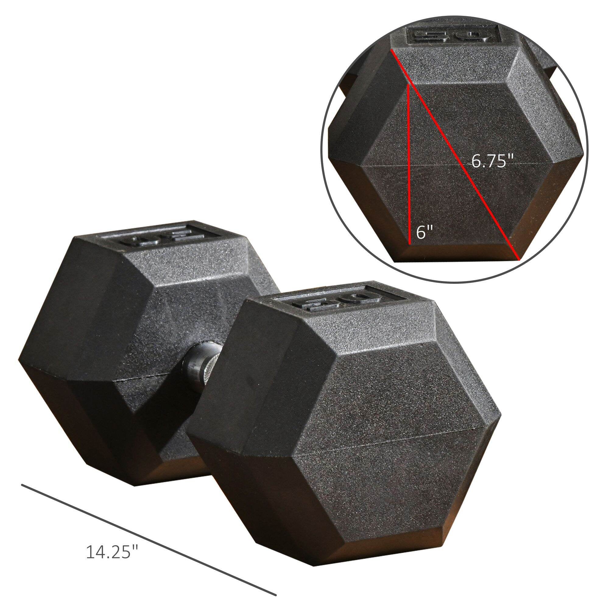 Exercise Equipment Soozier 2 x 50lbs Hex Dumbbell Set of 2, Rubber Weights Exercise Fitness Dumbbell with Non-Slip Handles, Anti-roll, for Women or Men Home Gym Workout,Workout Equipment