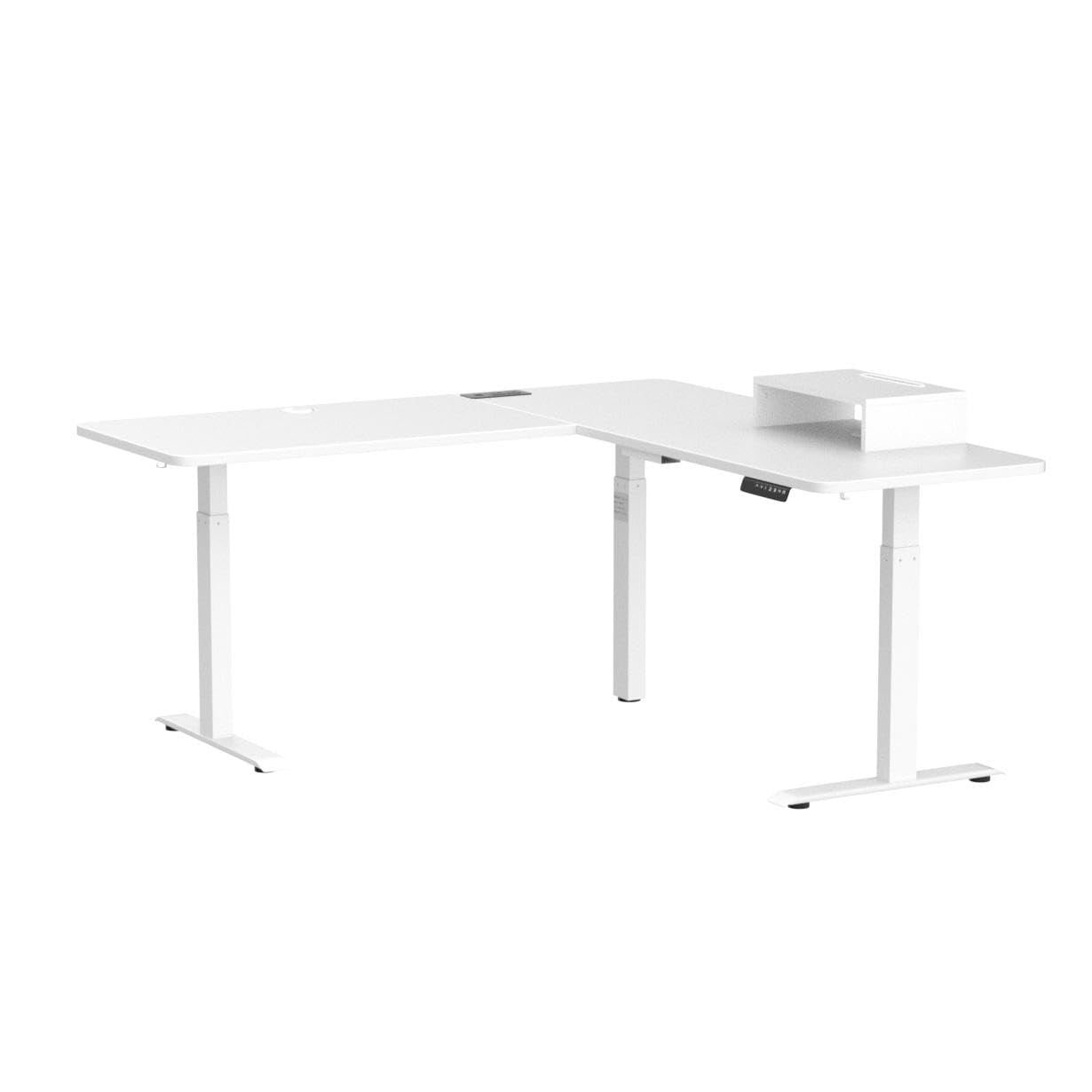 UNICOO® L-Shaped Triple Motor Electric Height Adjustable Standing Desk - Gaming & Home Office Corner Desk, with Easy Touch Control & Solid Steel Construction (White Top/White Frame - XOT-L3E-WW)