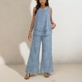 thumbnail image 4 of vigerkar 2 Piece Sets for Women Square Neck Tops Wide Leg Crop Pants Vacation Summer Travel Outfits Blue, M, 4 of 9