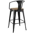 thumbnail image 5 of Bar Stool Chair Barstool, Set of 2, Wood, Metal Steel, Black, Modern Contemporary Urban Design, Bar Pub Cafe Bistro Hotel Restaurant Hospitality, 5 of 5