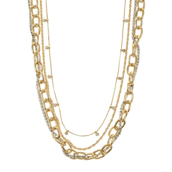 No Boundaries Gold-Tone and Silver-Tone Mixed Plate Multi Row Necklaces, 3-Piece, Women’s
