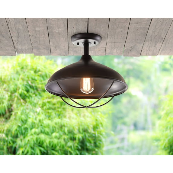 Kenroy Home Industrial Outdoor 1 Light Semi Flush Mount, 13 Inch Diameter, 11 Inch Height, Rich Oil Rubbed Bronze Finished Powder Coated Steel, UL Listed for Damp Locations, Easy Installation