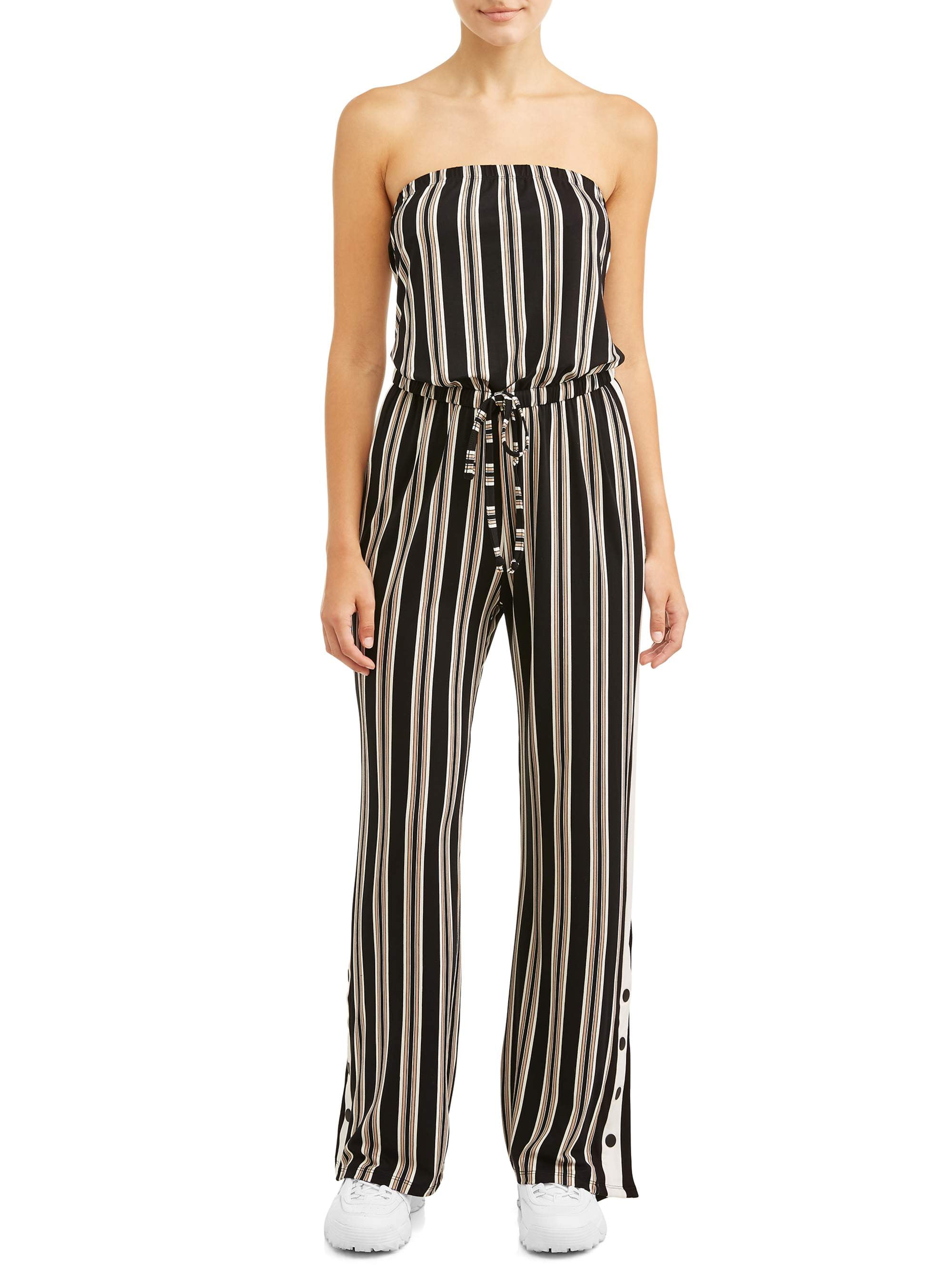 No Boundaries Juniors' strapless yummy jumpsuit with snap bottoms ...