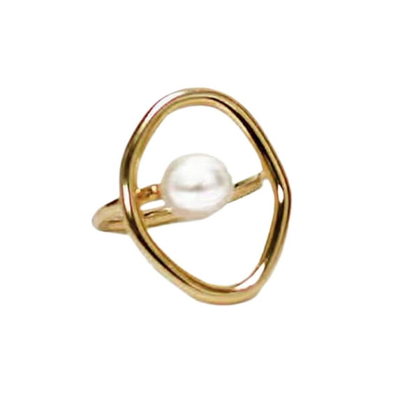 Trayknick Women Ring Electroplating Eye-catching Golden Faux Pearl Finger Ring Jewelry Accessories