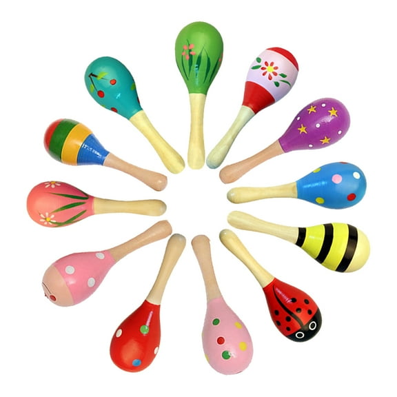 ZOOMPIL Mini Wooden Maracas, 12Pcs Wooden Maracas, Maracas Instrument, Kids Sensory Kindergarten Classroom Prize Supplies Toy, Kids Puzzle toy, Random Color Pattern