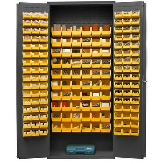 Durham Mfg Bin Cabinet,84"x36"x18",Gray,156YlwBns 2603-156B-95