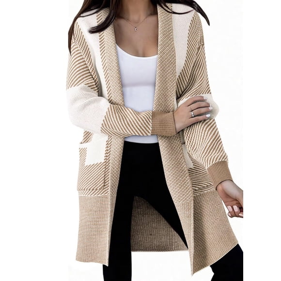 Cárdigan Astylish de manga larga a la moda para mujer en bloque de colores