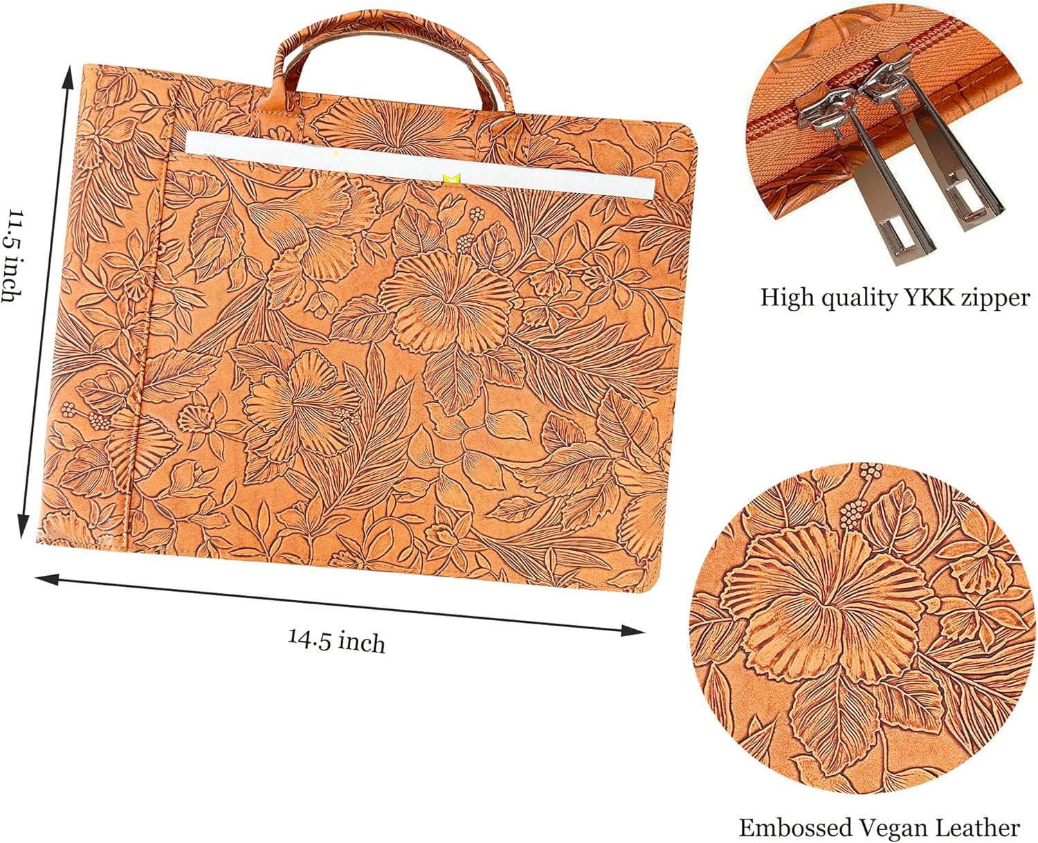 7 Ring Check Binder Vegan Leather Portfolio for 3-Up Business Size Checks, with Handle and Zippered Briefcase with 500 Check Capacity，9 x 13 inch Sheets (Hua Brown, Standard) (Hua Brown)