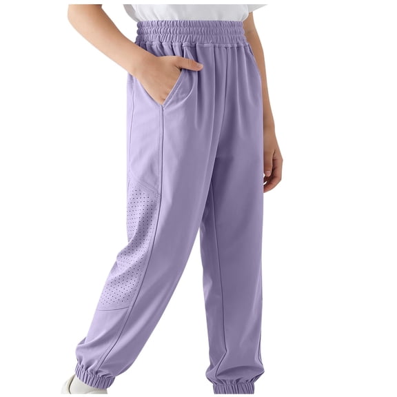 CYRBOKO Girls Jogger Pants, Elastic Waist Summer Quick-dry Casual Athletic Pants Purple Size 7-8 T