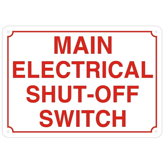 Main Electrical Shut Off Switch Sign (Aluminium, White 7X10) (ref-2201)