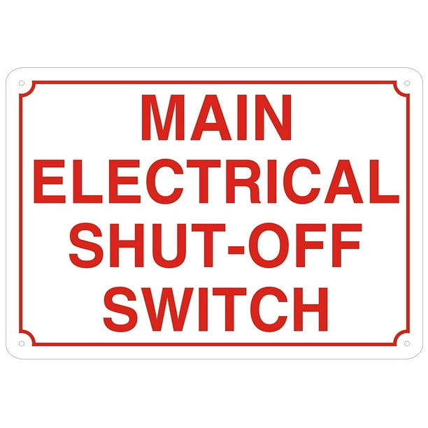 Main Electrical Shut Off Switch Sign (Aluminium, White 7X10) (ref2201