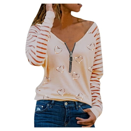

Women s Heart Print V-Neck Plus Size Long-Sleeve Tops Blouse Plus Size Loose Fit Sweatshirt Pullover