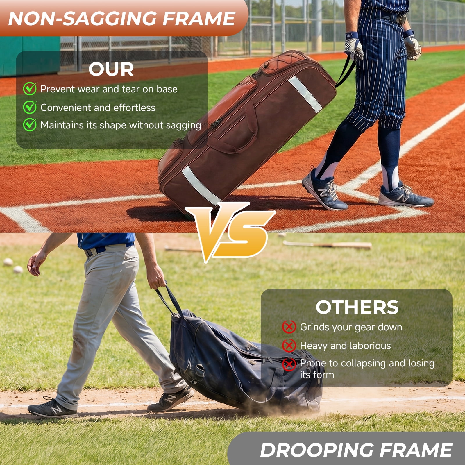 Fegat Rolling Baseball Bag, 100L Large Catcher Gear Bag Softball Bags with Wheels, Youth Equipment Bag Holds 8 Bats, Full Set, with Fence Hooks, Reflective Strip, Shoe Compartment