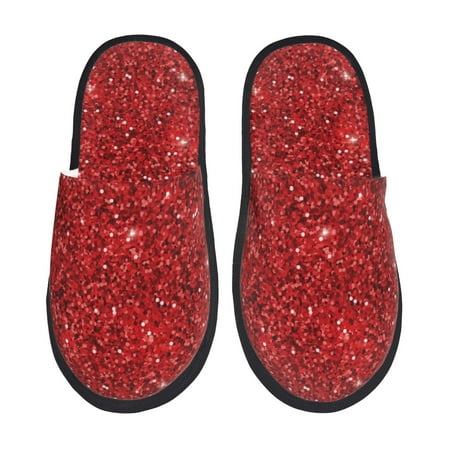 Balery Red Glitter Slient Indoor Furry Fleece Comfort House Shoes Soft Non-Slip Home Shoes Cotton slippers House Slippers-- Medium