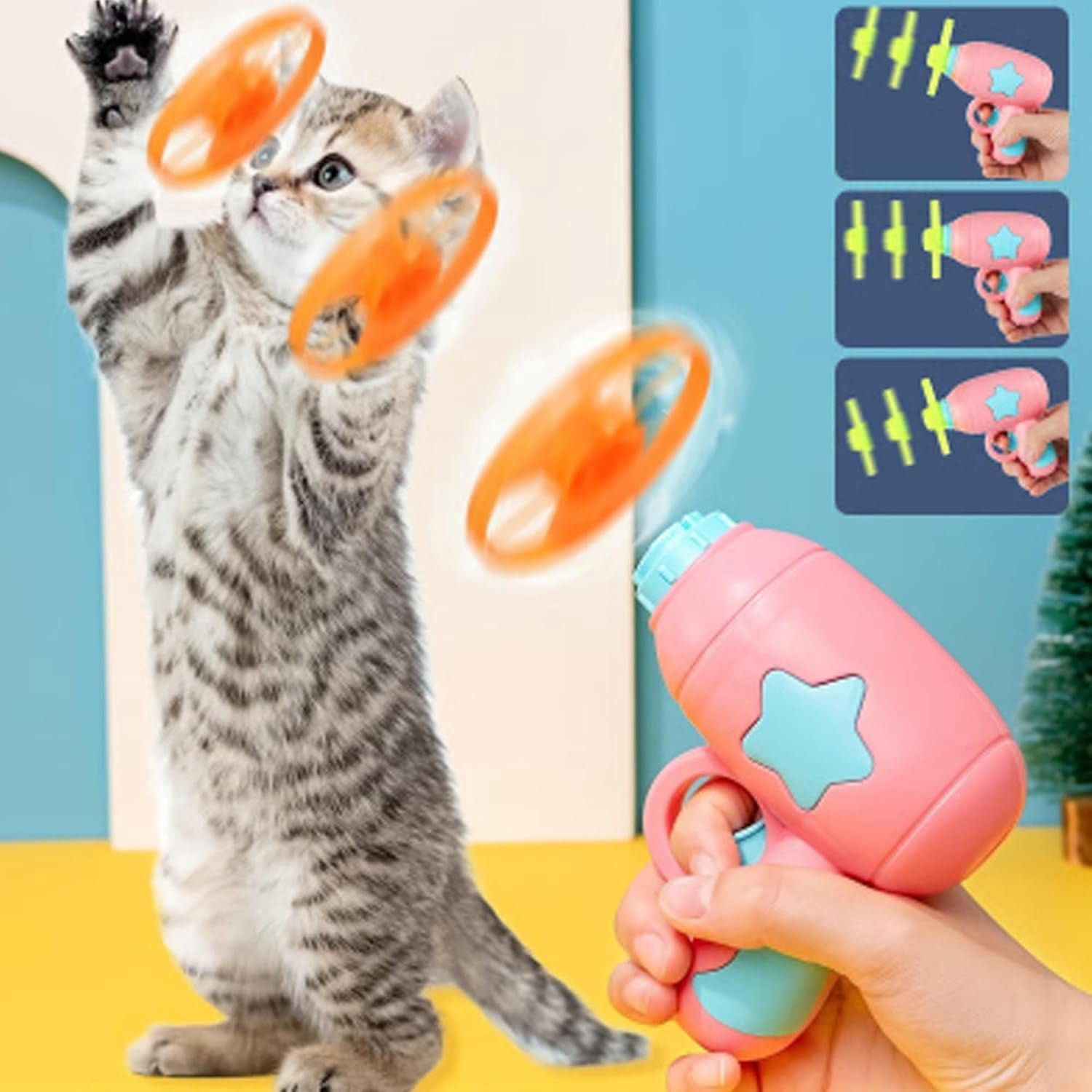 Bamboo Dragonfly Catapult Launcher, LED Glowing Cat Toy Disc Launcher, Interactive Pet Fetch Toy for Cats Kittens Exercise & Night Play, Fun Gift for Pet Lovers